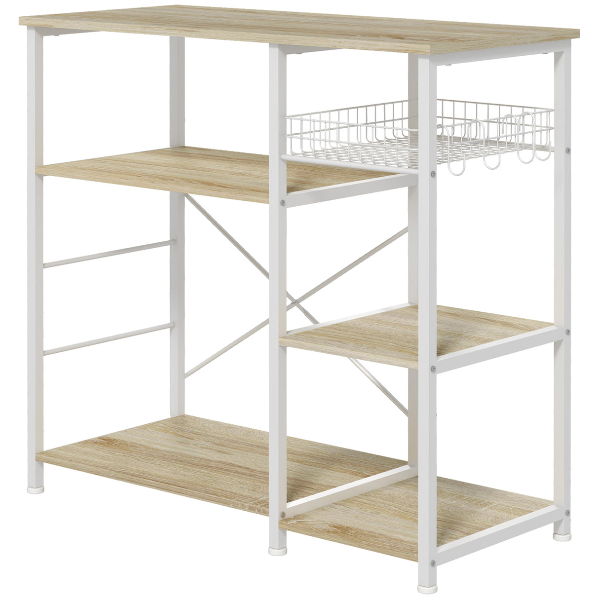 easycomfort easycomfort mobile cucina moderno a 4 ripiani con cestino e ganci in legno e acciaio 90x40x84 5cm quercia e bianco