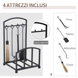 easycomfort portalegna da interno ed esterno in metallo con ganci e 4 attrezzi per camino inclusi nero