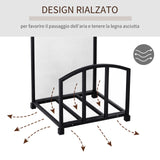 easycomfort portalegna da interno ed esterno in metallo con ganci e 4 attrezzi per camino inclusi nero
