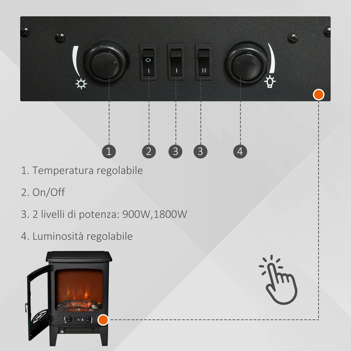 easycomfort camino elettrico da terra con effetto fiamma temperatura regolabile copertura 15 20m nero