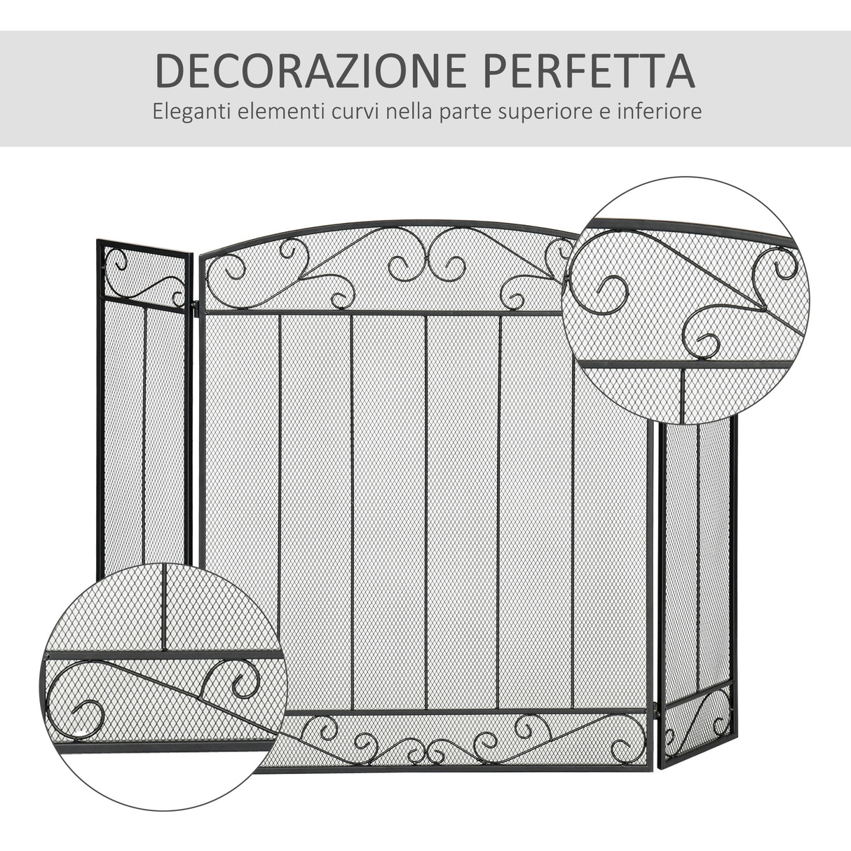 easycomfort parascintille caminetto con 3 pannelli pieghevoli   nero