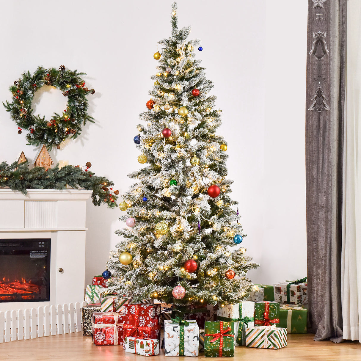 easycomfort easycomfort albero di natale artificiale innevato con 250 luci led colorate 829 rami e base pieghevole 112x210cm verde