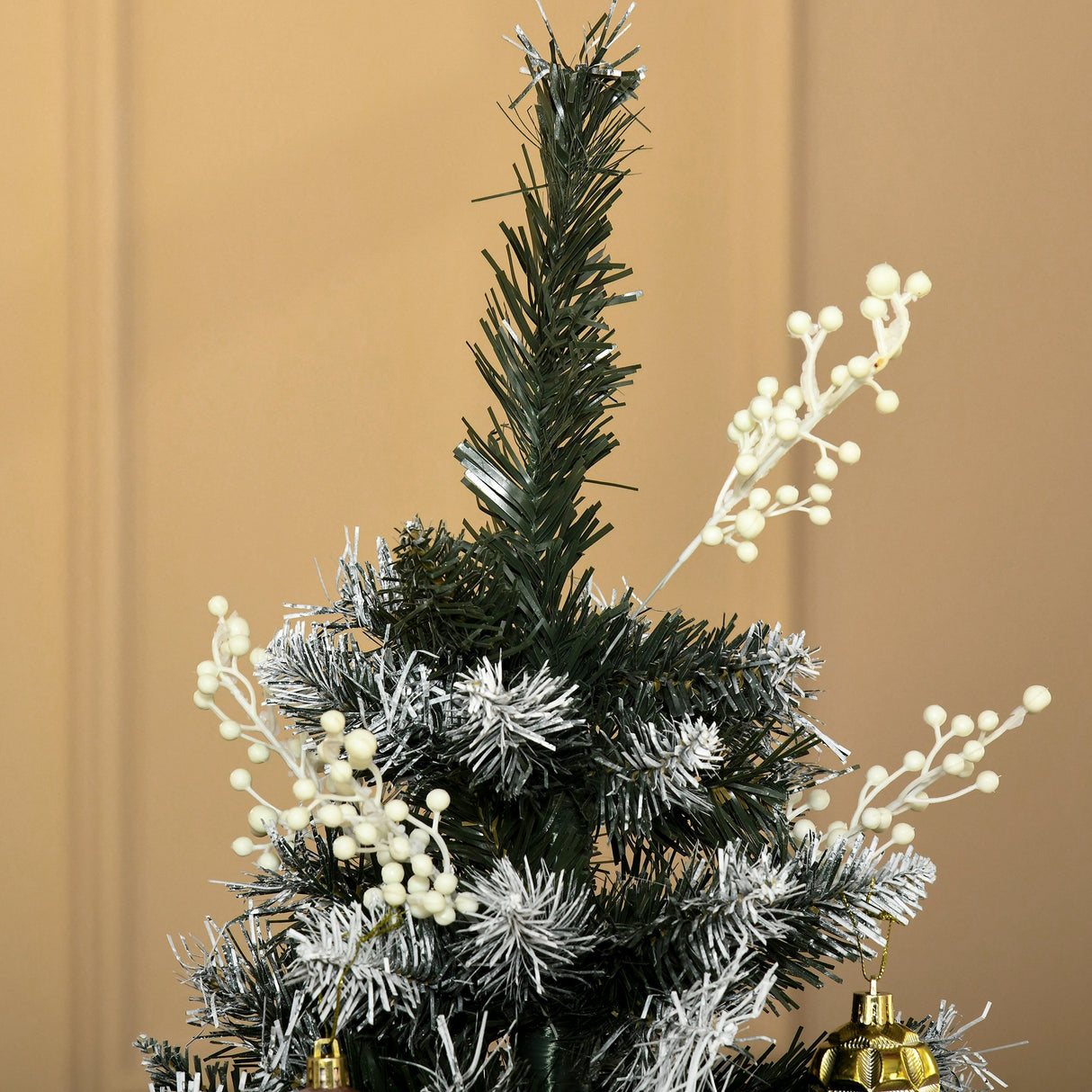 easycomfort easycomfort albero di natale innevato 150cm con bacche decorative bianche base rimovibile pieghevole 378 rami verde