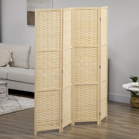 easycomfort easycomfort paravento separe da interno a 4 ante in legno e bambu pieghevole e salvaspazio altezza 170cm marrone