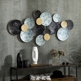 easycomfort easycomfort decorazione murale in metallo 3d wall art a cerchi 133x66cm blu nero e oro