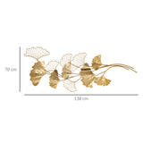 easycomfort easycomfort decorazione murale 3d in metallo wall art dorata con foglie di ginkgo 138x70cm