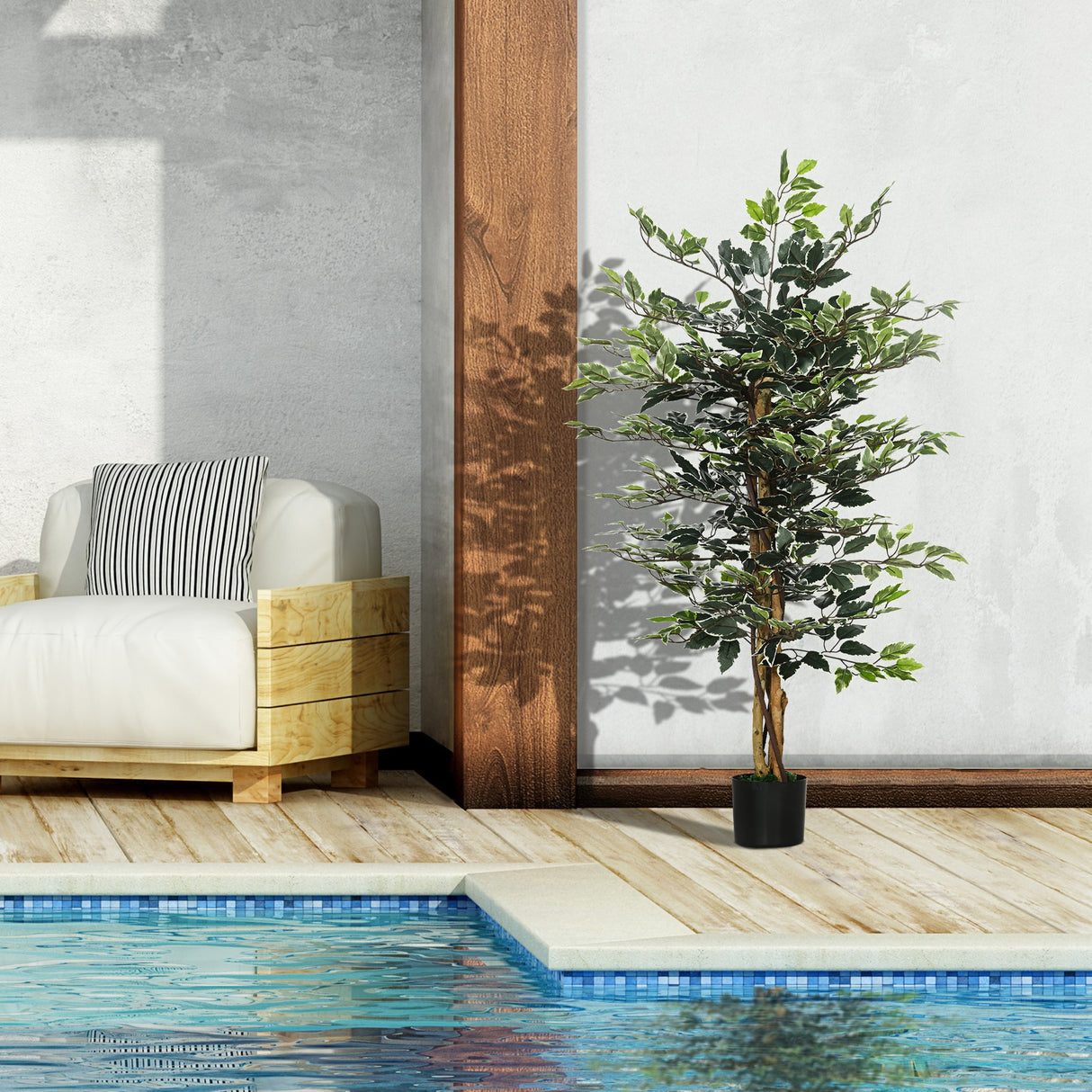 easycomfort pianta artificiale di fico da 130 cm a 702 foglie e 3 tronchi con vaso o15x12.5 cm per interni ed esterni