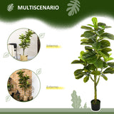 easycomfort pianta artificiale di ficus da 150 cm a 75 foglie e 4 rami con vaso o15x12.5 cm per interni ed esterni verde