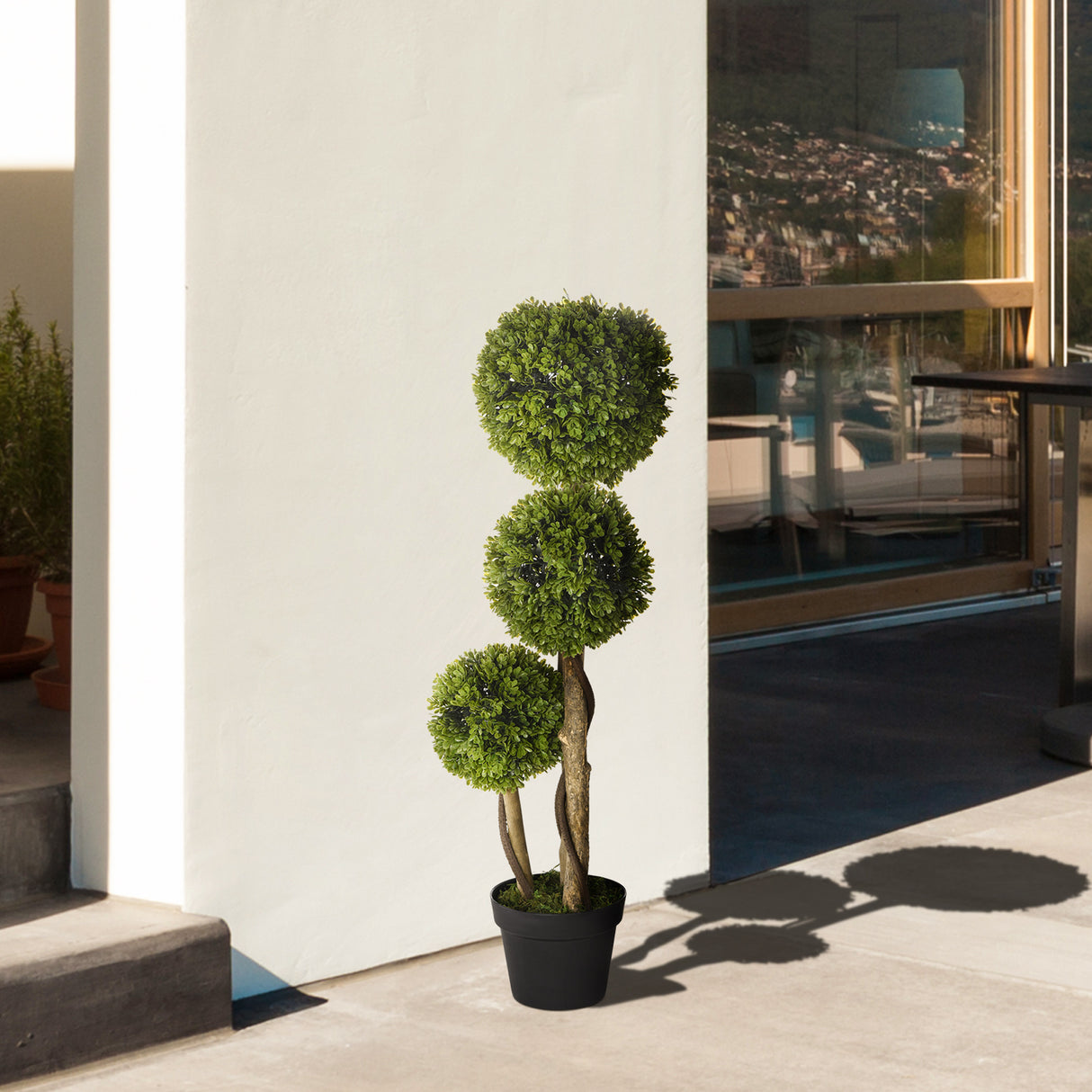 easycomfort pianta di bosso artificiale a 3 sfere con vaso incluso e fondo rinforzato altezza 90 cm