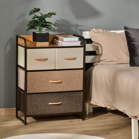 easycomfort easycomfort cassettiera 4 cassetti pieghevoli in tessuto e ripiano in mdf arredamento soggiorno e camera 58x29x78 5cm multicolore