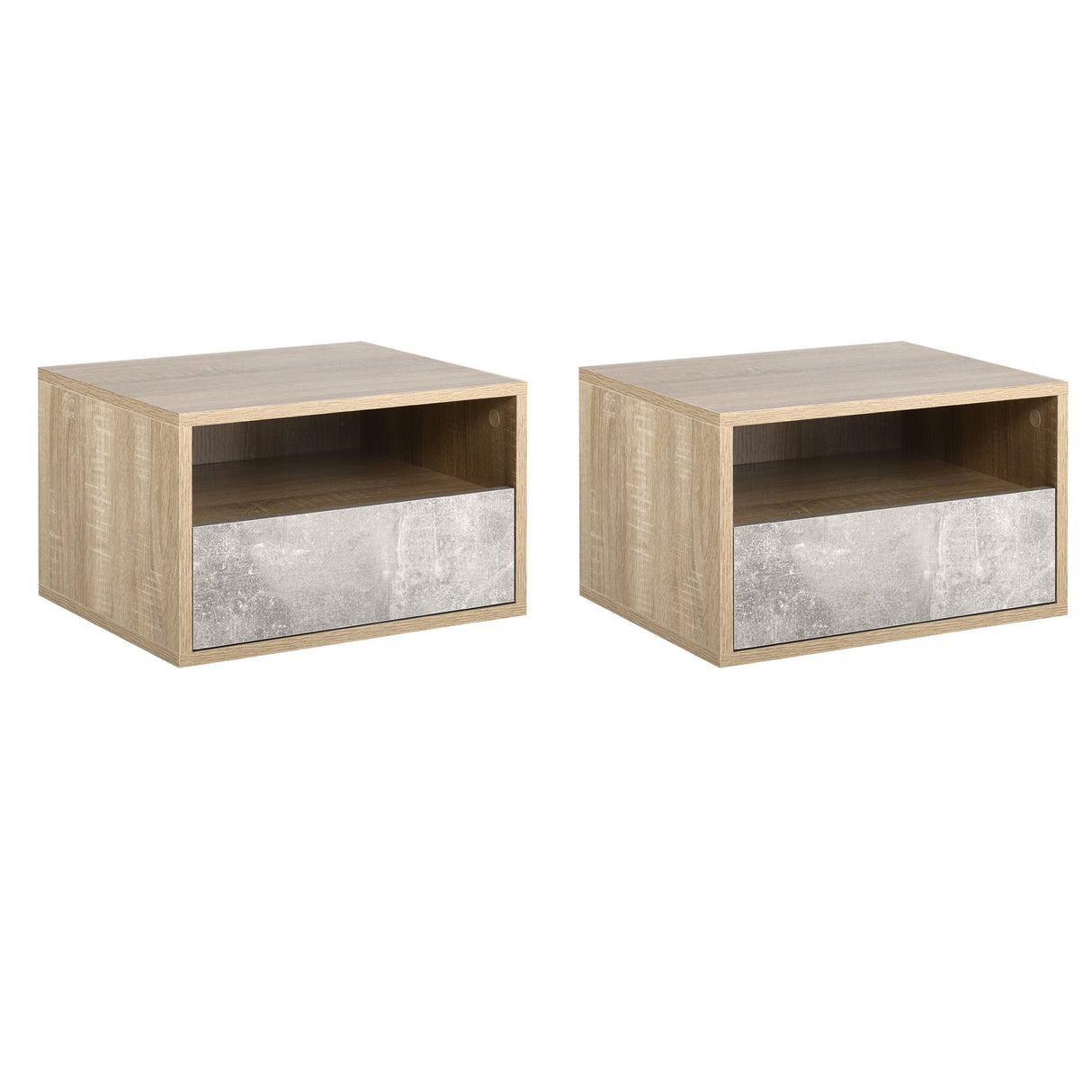 easycomfort easycomfort set 2 comodini sospesi con cassetto e ripiano 45x35x27 5cm grigio e color legno
