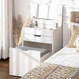 easycomfort toeletta da camera con specchiera cassetto e sgabello abbinato in legno bianco
