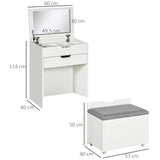 easycomfort toeletta da camera con specchiera cassetto e sgabello abbinato in legno bianco