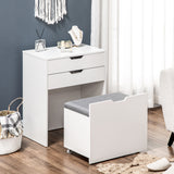easycomfort toeletta da camera con specchiera cassetto e sgabello abbinato in legno bianco