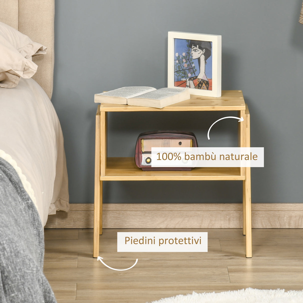easycomfort easycomfort comodino multiuso tavolino da divano in bambu design aperto 43x32 5x42cm