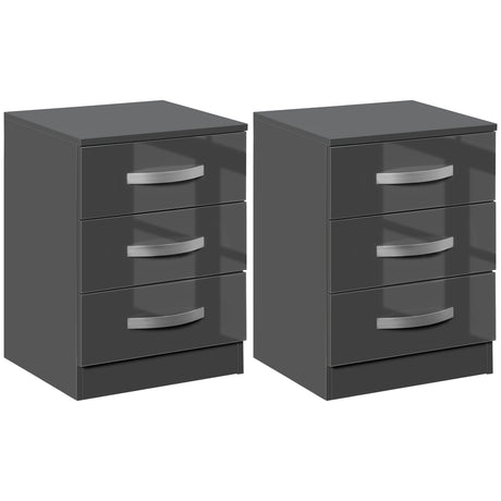 easycomfort easycomfort set 2 comodini moderni con 3 cassetti per camera da letto e soggiorno in truciolato 40x36x56 cm grigio