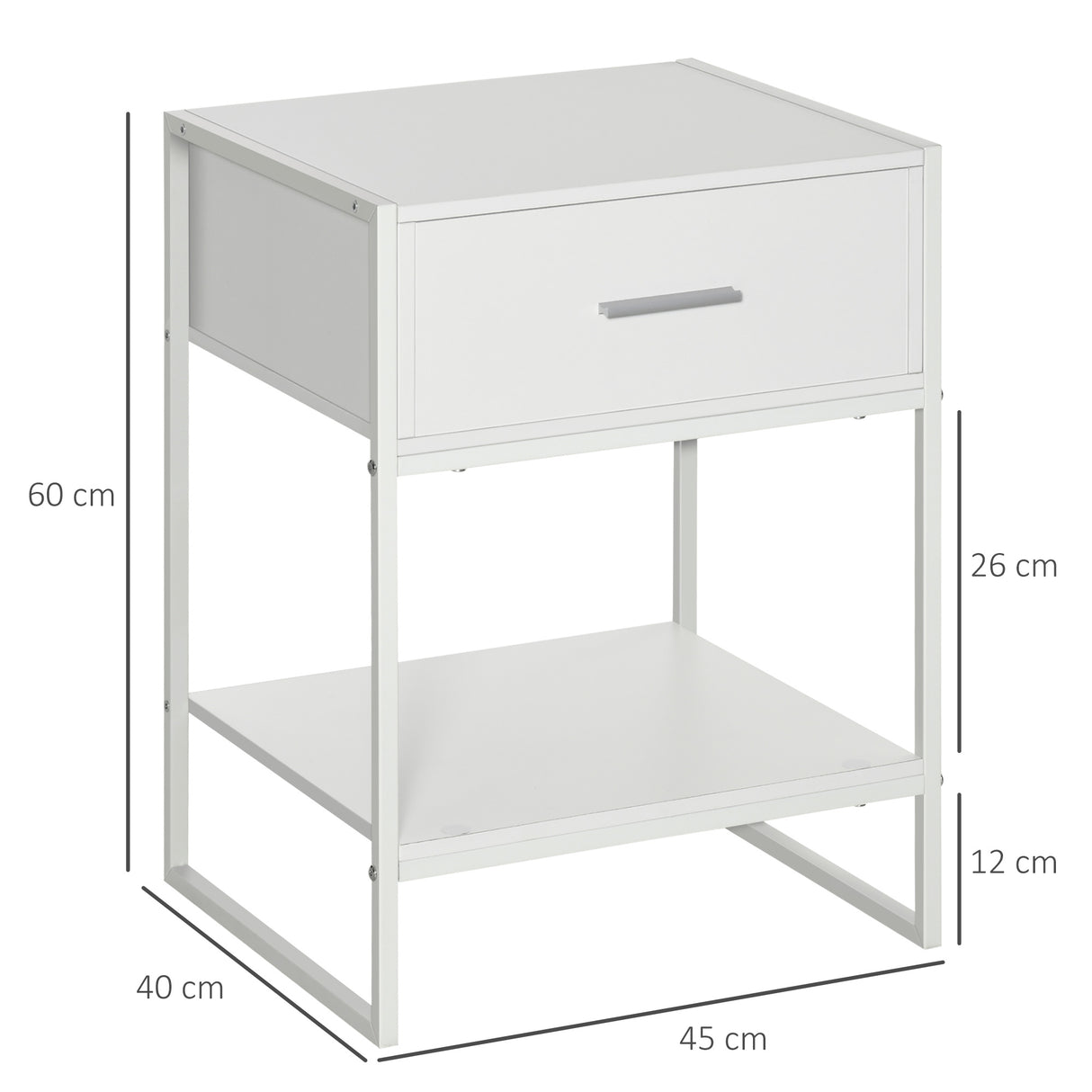 easycomfort easycomfort comodino moderno set 2 pezzi con cassetto e ripiano aperto per camera da letto e soggiorno in mdf e acciaio 45x40x60cm bianco