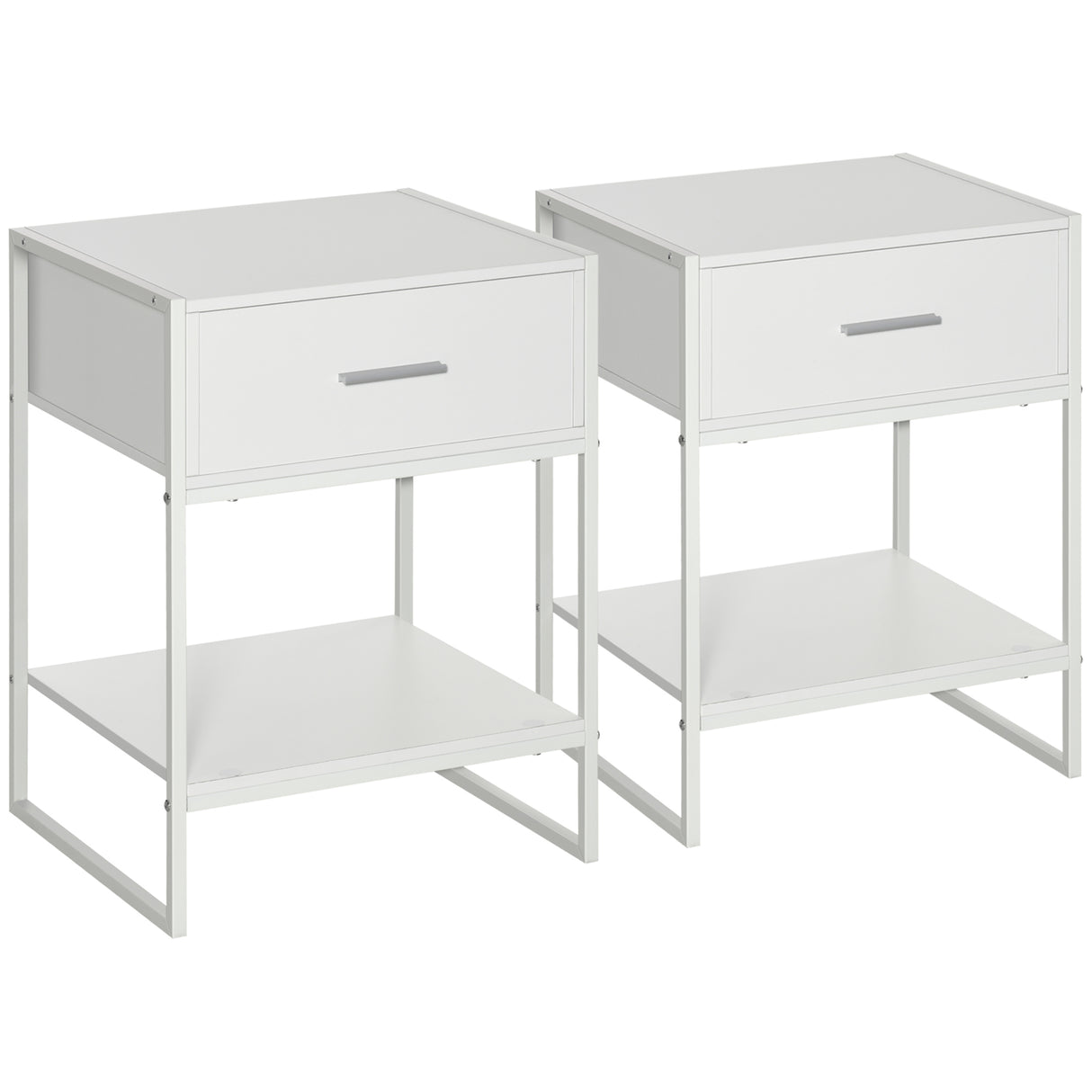 easycomfort easycomfort comodino moderno set 2 pezzi con cassetto e ripiano aperto per camera da letto e soggiorno in mdf e acciaio 45x40x60cm bianco