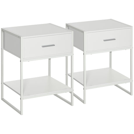 easycomfort easycomfort comodino moderno set 2 pezzi con cassetto e ripiano aperto per camera da letto e soggiorno in mdf e acciaio 45x40x60cm bianco