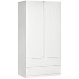easycomfort easycomfort armadio guardaroba in truciolato bianco con appendiabiti e 2 cassetti scorrevoli per camere da letto 100x60x200 cm