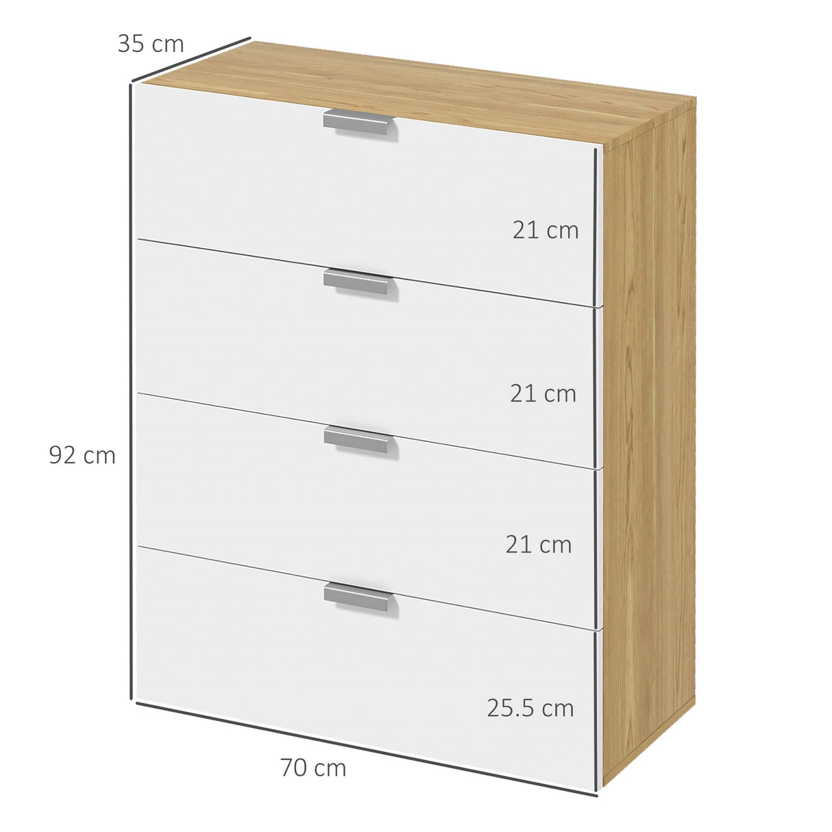 easycomfort easycomfort cassettiera con 4 cassetti per soggiorno e camera da letto con maniglie in lega di alluminio 70x35x92cm bianco
