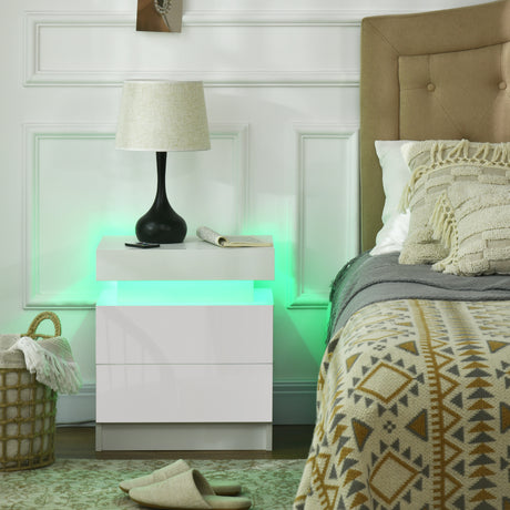 easycomfort easycomfort comodino con luce led rgb e 2 cassetti 4 modalita di luce e 16 colori 45x35x52cm bianco