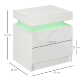 easycomfort easycomfort comodino con luce led rgb e 2 cassetti 4 modalita di luce e 16 colori 45x35x52cm bianco