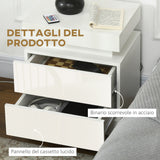 easycomfort easycomfort comodino con luce led rgb e 2 cassetti 4 modalita di luce e 16 colori 45x35x52cm bianco