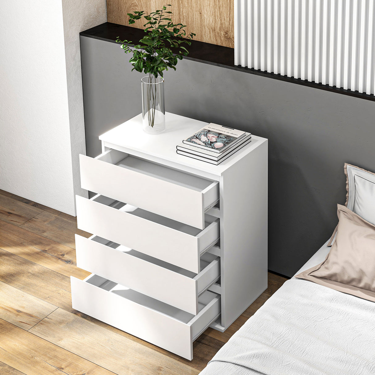 easycomfort easycomfort cassettiera 4 cassetti in truciolato con guide in metallo e maniglie scanalate 60x40x80 cm bianco
