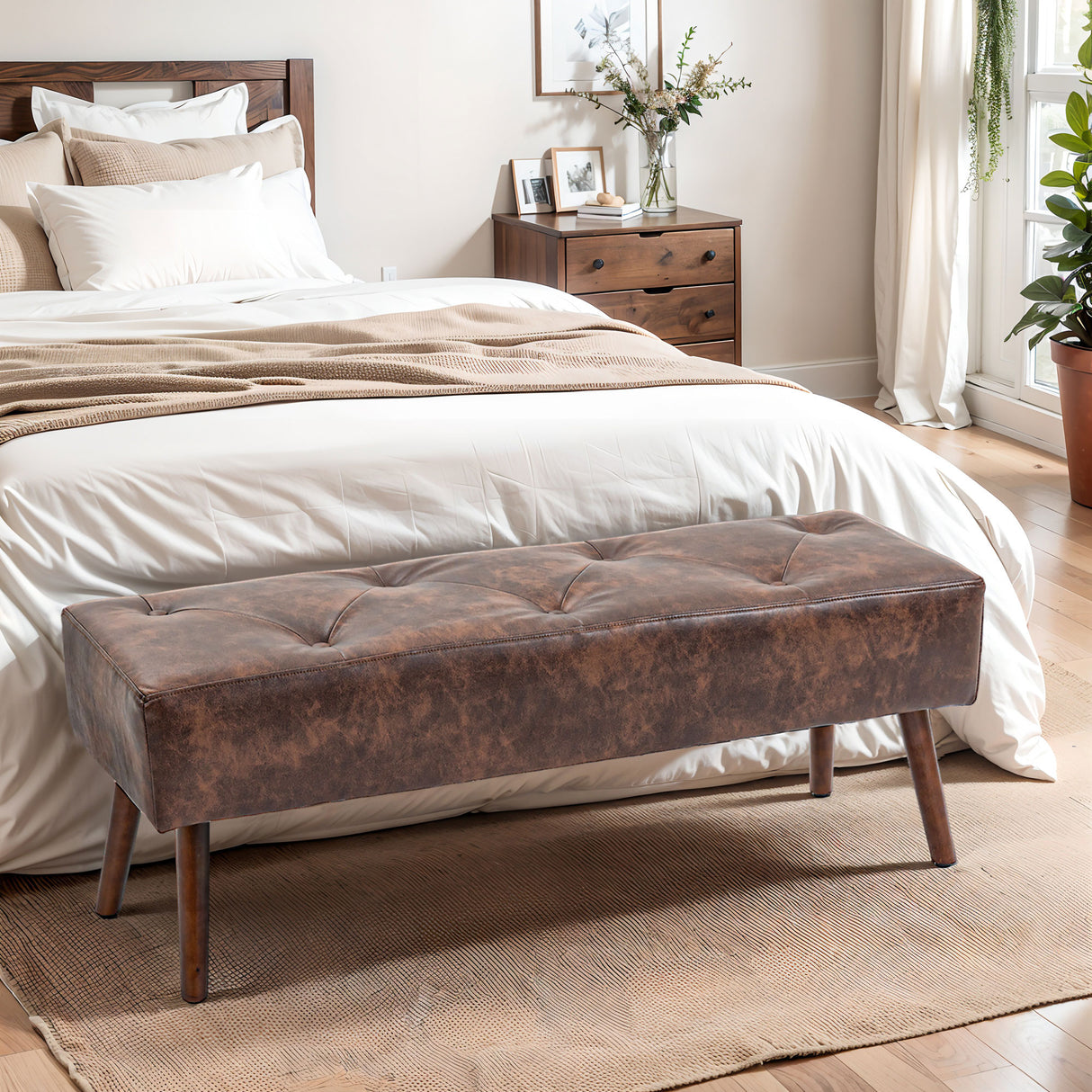 easycomfort easycomfort panca fondoletto e da ingresso imbottita con rivestimento in pu 114x38x42cm marrone