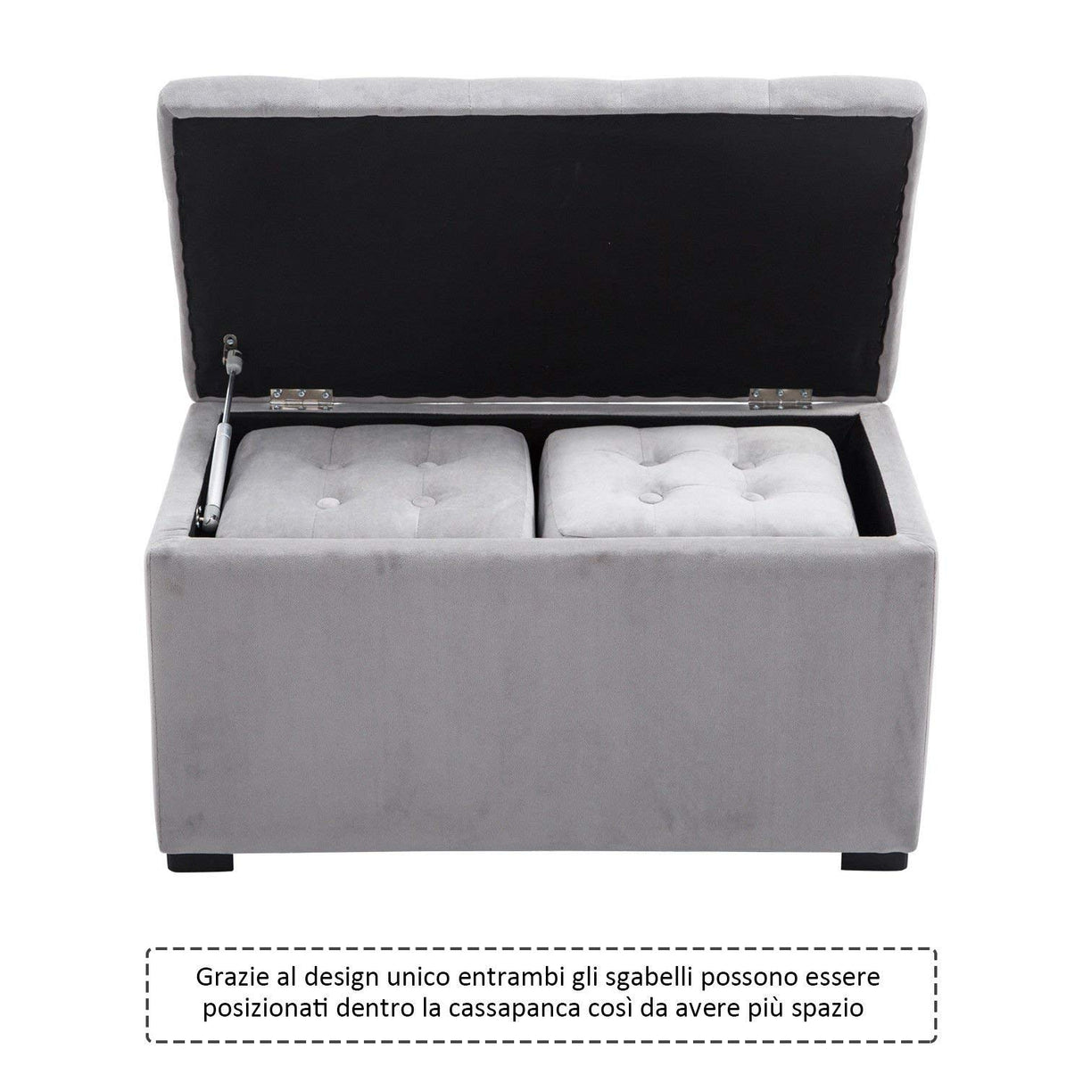 easycomfort easycomfort cassapanca portaoggetti multiuso con 2 sgabelli pouf in velluto grigio perla ean 8055776914008