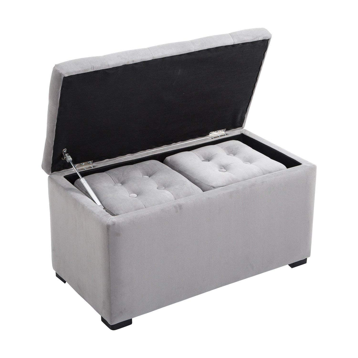 easycomfort easycomfort cassapanca portaoggetti multiuso con 2 sgabelli pouf in velluto grigio perla ean 8055776914008