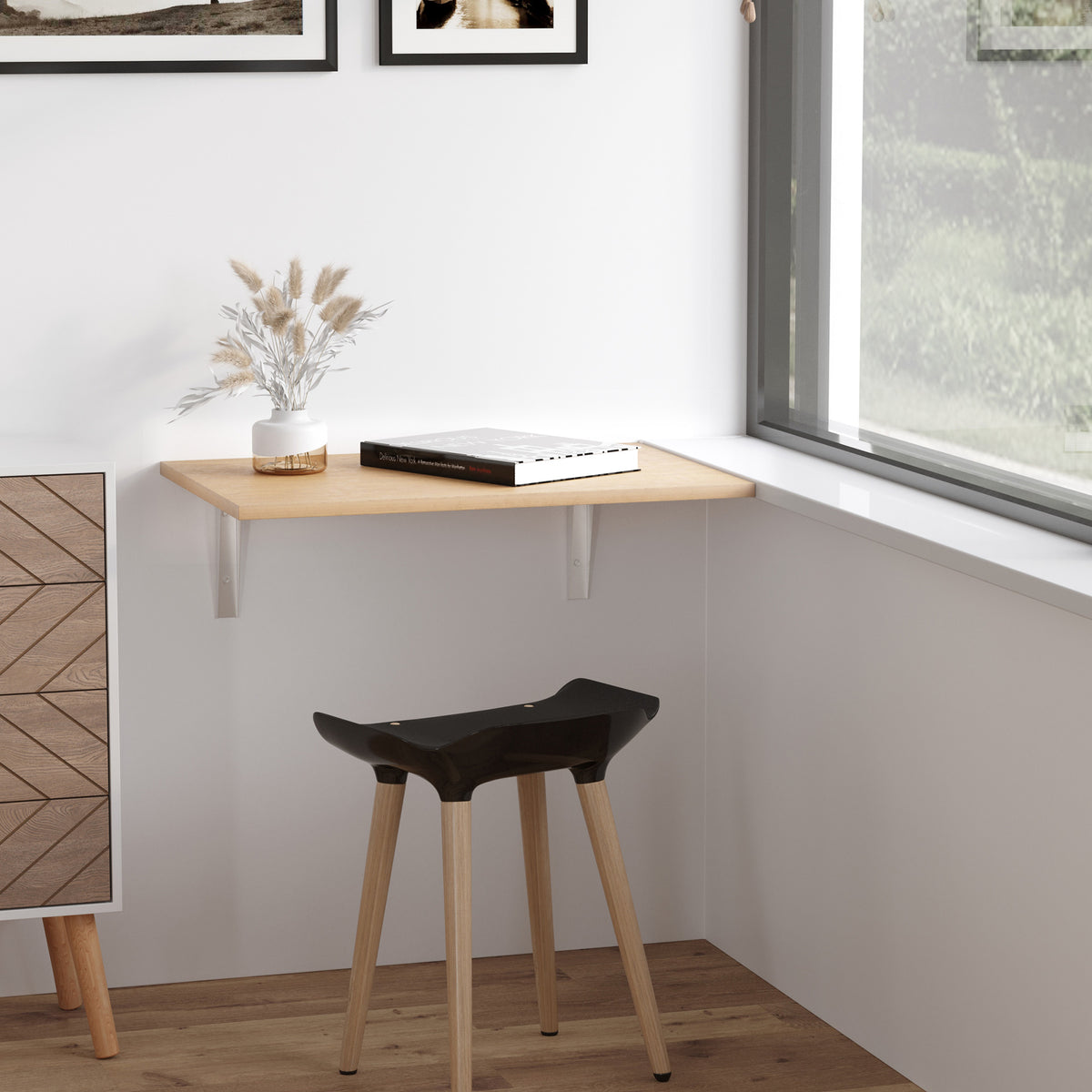 easycomfort easycomfort tavolino a muro pieghevole salvaspazio in mdf e telaio in metallo per cucina salotto color legno 60x40x20cm