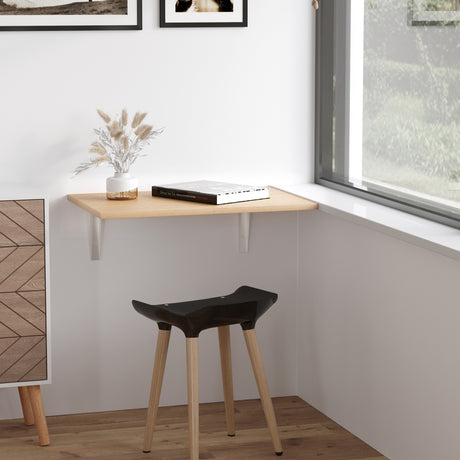 easycomfort easycomfort tavolino a muro pieghevole salvaspazio in mdf e telaio in metallo per cucina salotto color legno 60x40x20cm