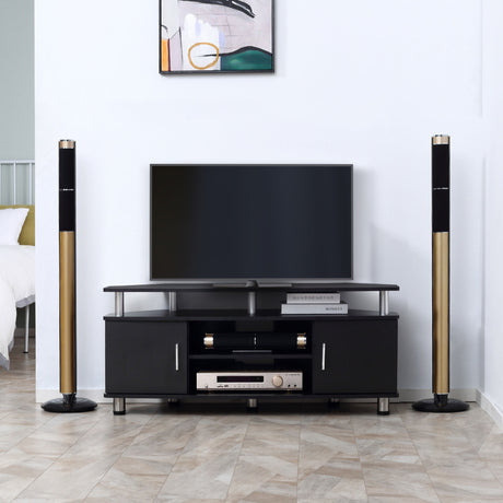 easycomfort easycomfort mobile porta tv classico da soggiorno con 2 ripiani e 2 armadietti in mdf e acciaio inox nero 120x39 5x52cm ean 8055776910765