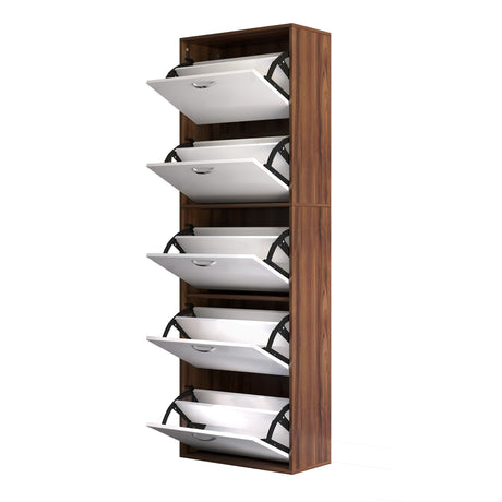 easycomfort easycomfort scarpiera slim a 5 livelli con 2 ripiani per livello in mdf 60x28x189 cm bianco e marrone