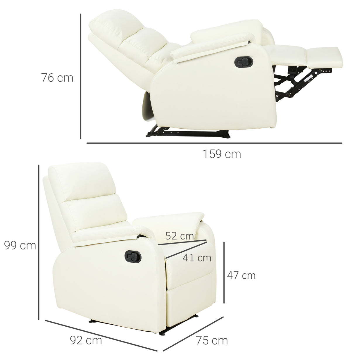 easycomfort easycomfort poltrona relax per interni reclinabile manualmente con cuscino imbottito in pelle pu e acciaio 75x82x99 cm crema ean 8055776913384