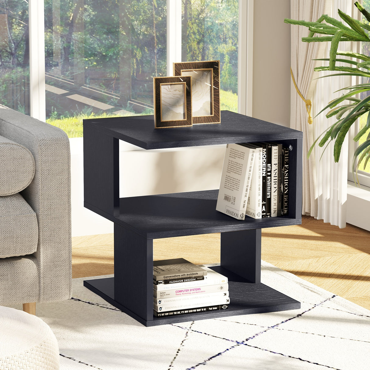 easycomfort easycomfort tavolino da salotto basso a 3 ripiani tavolino da caffe in legno arredamento moderno salvaspazio nero 40x40x43cm