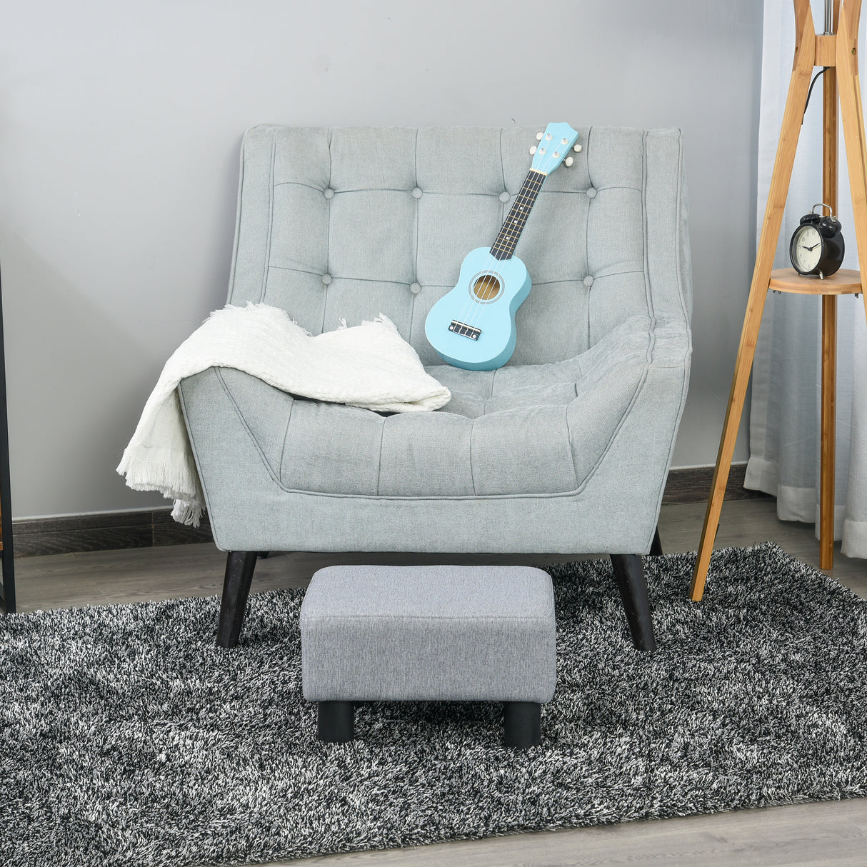 easycomfort easycomfort pouf poggiapiedi in tessuto effetto lino imbottito 40x30x24cm grigio