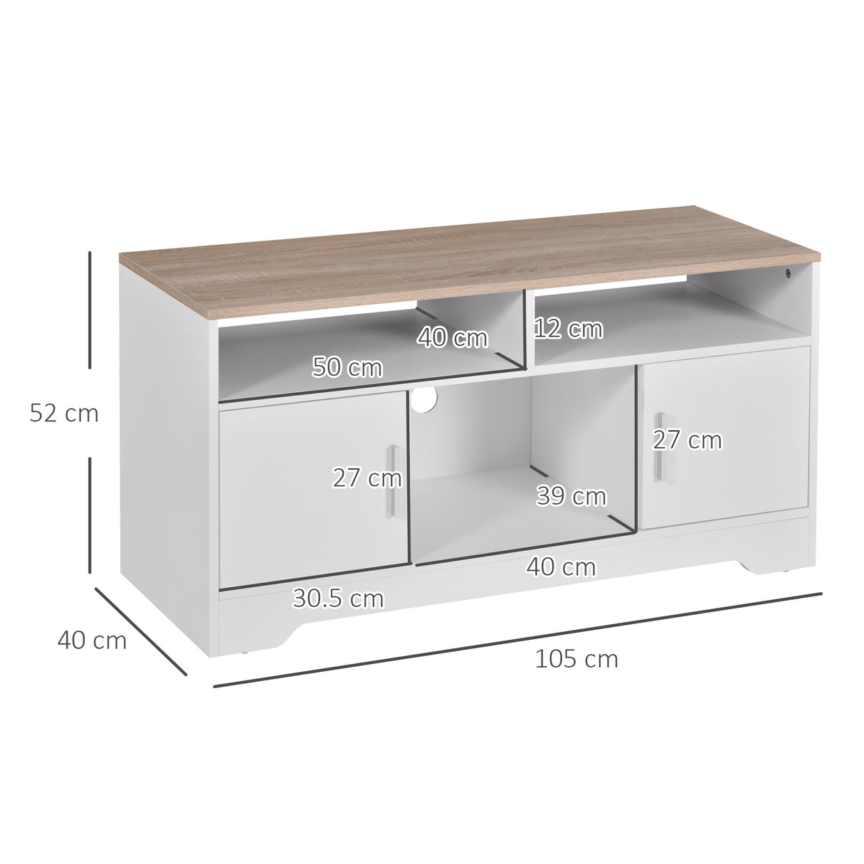 easycomfort easycomfort mobile tv con 3 scomparti aperti 2 armadietti e piano dappoggio mobile per tv fino a 50 in truciolato 105x40x52cm bianco e legno