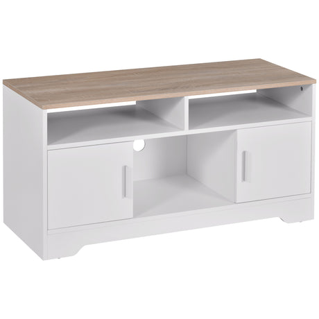 easycomfort easycomfort mobile tv con 3 scomparti aperti 2 armadietti e piano dappoggio mobile per tv fino a 50 in truciolato 105x40x52cm bianco e legno