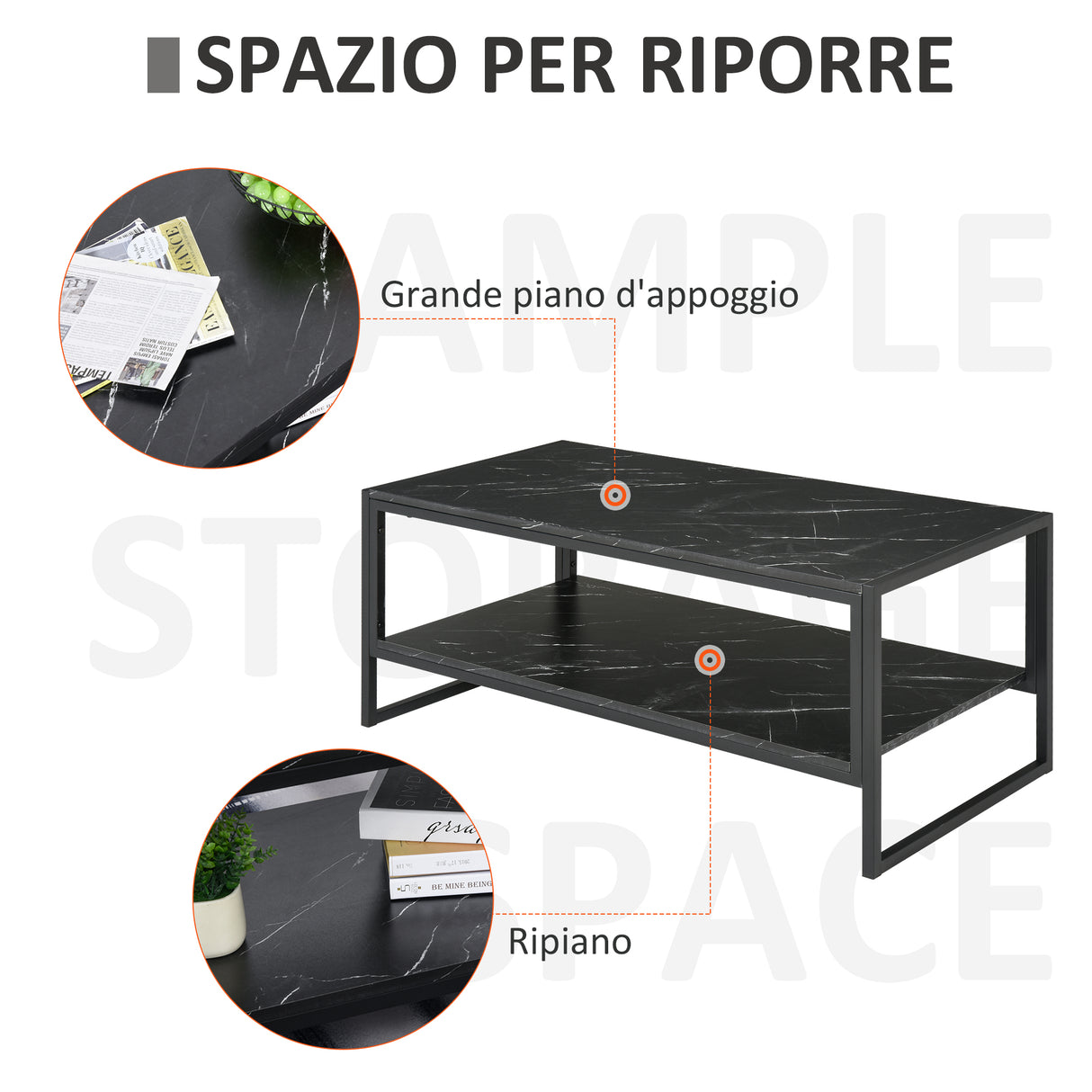 easycomfort easycomfort tavolino da caffe nero effetto marmo con ripiano inferiore ean 8054144137636