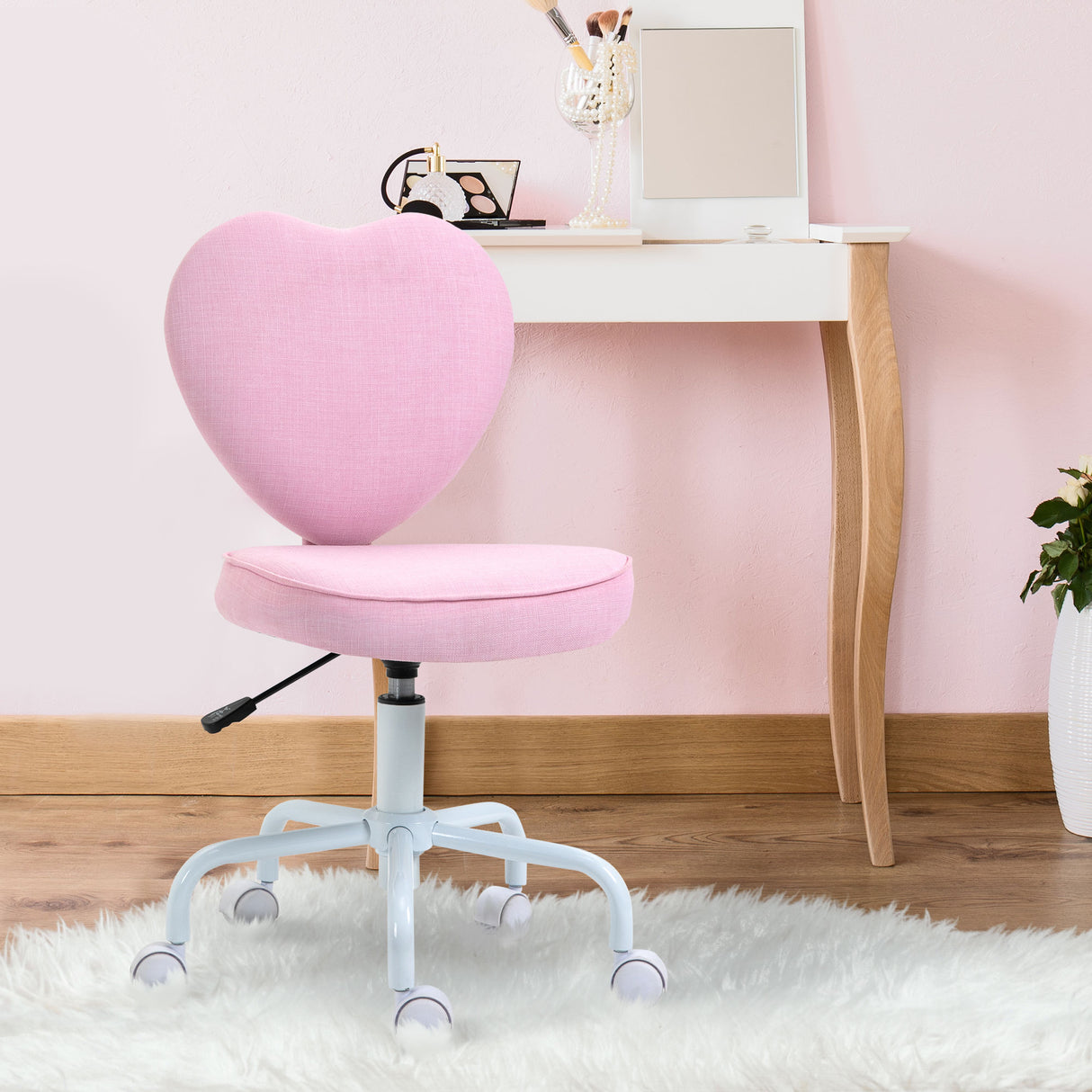 easycomfort easycomfort sedia per scrivania a forma di cuore con 5 rotelle e altezza regolabile in tessuto rosa 40x50x79 89cm ean 8054144131924
