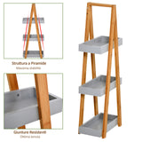easycomfort easycomfort scaffale salvaspazio da bagno in mdf e bambu forma a piramide con 3 mensole color legno e grigio 30x18x81cm ean 8054111842150