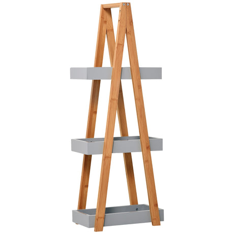 easycomfort easycomfort scaffale salvaspazio da bagno in mdf e bambu forma a piramide con 3 mensole color legno e grigio 30x18x81cm ean 8054111842150