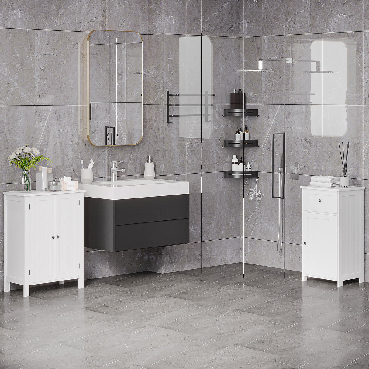 easycomfort easycomfort mobiletto da bagno mobiletto multiuso salvaspazio con armadietto 2 ripiani 2 ante maniglie in mdf 60 x 30 x 80cm bianco ean 8054144130422