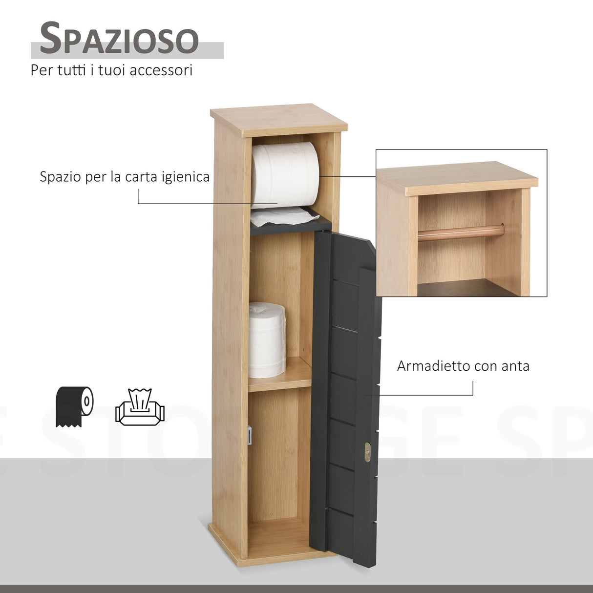 easycomfort easycomfort mobiletto a colonna per il bagno bambu e legno grigio 18 x 18 x 75cm ean 8054111841115