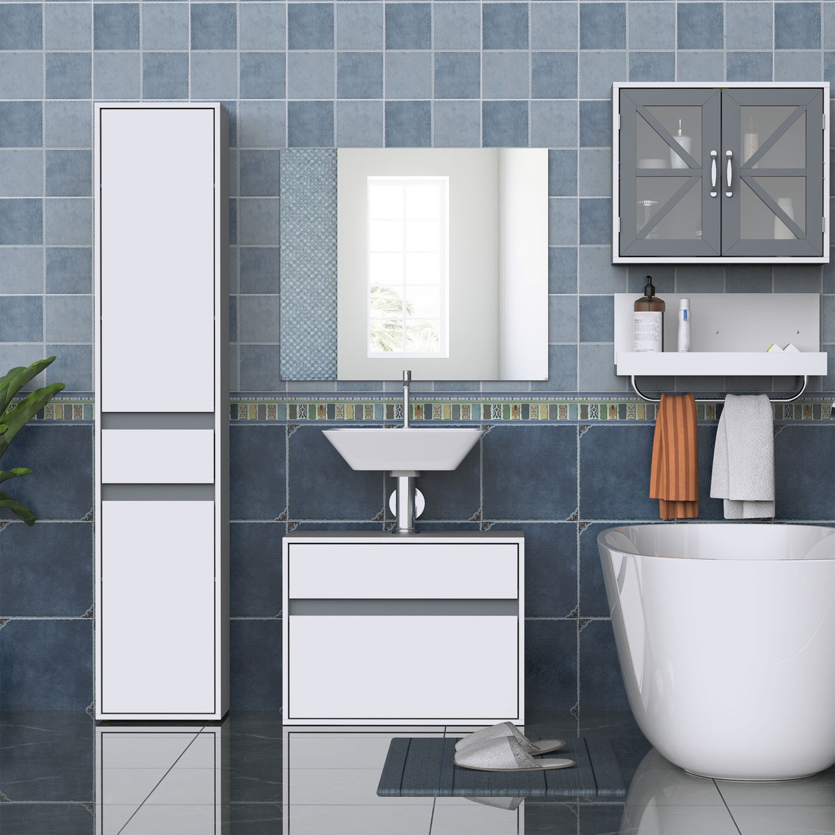 easycomfort easycomfort mobiletto sottolavabo e copricolonna per il bagno in legno bianco con 2 cassetti e taglio a u 67 x 36 x 52cm ean 8054111848138