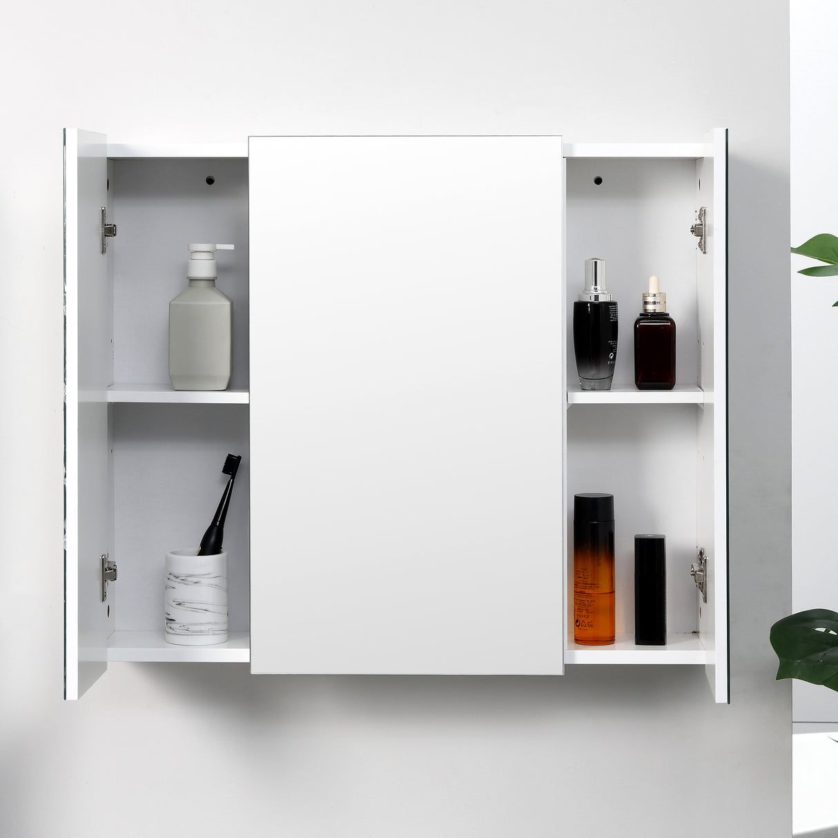 easycomfort easycomfort armadietto bagno con 3 ante specchiate e ripiani regolabili 70x15x60cm bianco