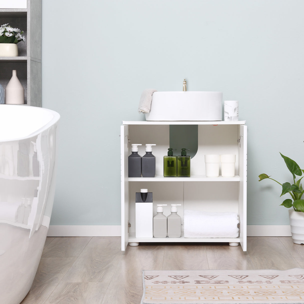 easycomfort easycomfort mobile sottolavabo per bagno a 2 ante in legno con mensola regolabile 60x30px62 5cm
